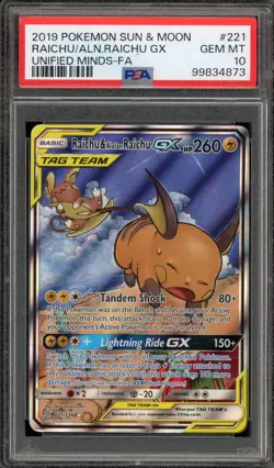 Pokemon Raichu & Alolan Raichu GX Unified Minds Full Alt Art #221 PSA 10 - Image 1