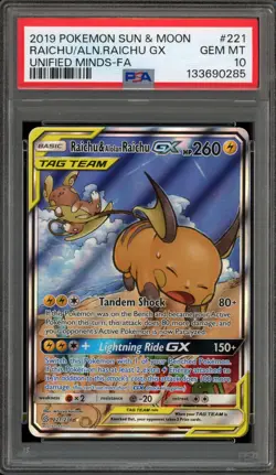 Pokemon Raichu & Alolan Raichu GX Unified Minds Full Alt Art #221 PSA 10 - Image 1