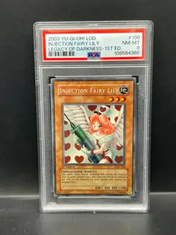 Yugioh PSA 8 NM-MT Injection Fairy Lily LOD-100 Secret Rare 1st Edition S#4385 - Image 1
