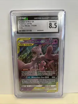 CGC 8.5 Mewtwo & Mew GX 71/236 Pokemon Unified Minds 2019 Tag Team Holo Card - Image 1
