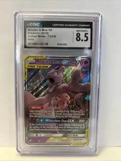 CGC 8.5 Mewtwo & Mew GX 71/236 Pokemon Unified Minds 2019 Tag Team Holo Card - Image 2