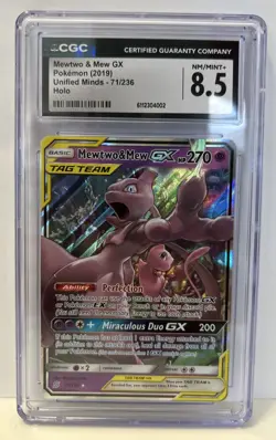 CGC 8.5 Mewtwo & Mew GX 71/236 Pokemon Unified Minds 2019 Tag Team Holo Card - Image 5