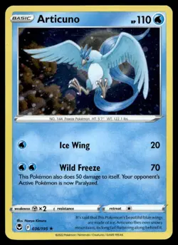 Articuno 36/195 Pokemon Card Silver Tempest Rare 110 HP Holo Lightly Played HQ - Image 1