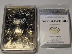 Vtg 23k Gold Plated Poliwhirl Pokemon Card Promo Burger King 1999 Sealed w/COA - Image 1