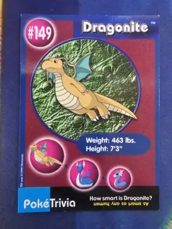 PokeTrivia Card #149 DRAGONITE, 1999 Burger King Promo, Pokemon Movie NM - Image 1