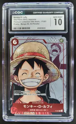 2022 ONE PIECE CCG JAPANESE MONKEY D. LUFFY 25TH P-001 MANGA ALT ART CGC 10 A PT - Image 1