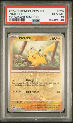 2024 Pokemon Pikachu Mew EN 151 5-Pack Mini Tins Holo #025 PSA 10 - Image 1