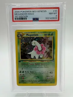 Pokemon Neo Genesis #10 Meganium Holo 1st Edition PSA NM-MT 8 - Image 1