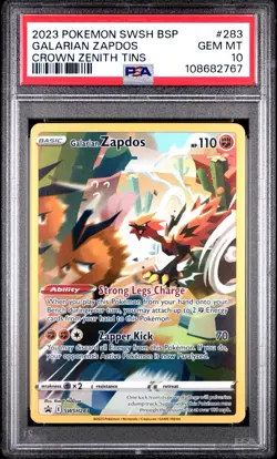 PSA 10 Galarian Zapdos #SWSH283 Crown Zenith Pokemon Black Star Promo - Image 1