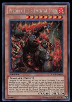 Pyrorex the Elemental Lord CBLZ-EN040 Secret Rare 1st Edition Yu-Gi-Oh - Image 1