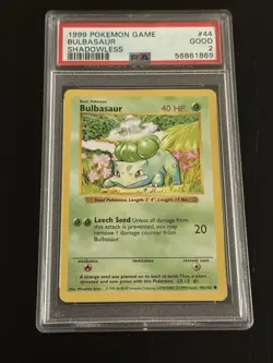 Pokemon TCG Bulbasaur Base Set Shadowless Card 44/102 PSA 2 - Image 1