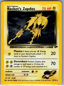 Rocket's Zapdos 15/132 Holo Gym Challenge - Pokemon Card - LP - Image 1