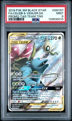 Celebi & Venusaur GX #SM167 Pokemon Promo Card Tag Team - PSA Grade 9 MINT - Image 1
