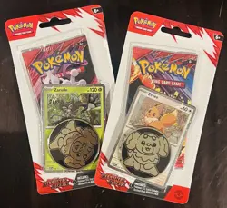Pokemon TCG Destined Rivals Coin Booster Blister Pack Eevee Zarude Set Lot Of 2 - Image 1