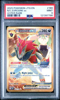 2025 POKEMON JTG EN-JOURNEY TOGETHER HYPER RARE #189 N'S ZOROARK EX PSA 9 - Image 1