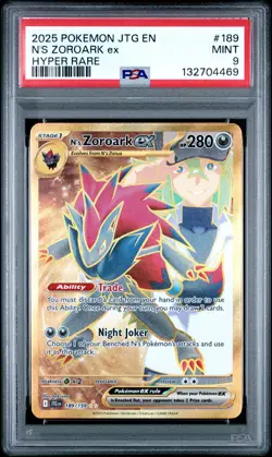 2025 POKEMON JTG EN-JOURNEY TOGETHER HYPER RARE #189 N'S ZOROARK EX PSA 9 - Image 1