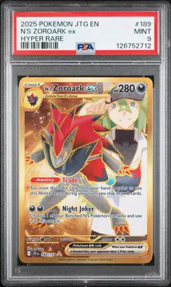 2025 POKEMON JTG EN-JOURNEY TOGETHER HYPER RARE #189 N'S ZOROARK EX PSA 9 - Image 1