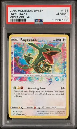 PSA 10 Pokemon TCG Rayquaza Amazing Rare Card 138/185 Vivid Voltage - Image 1