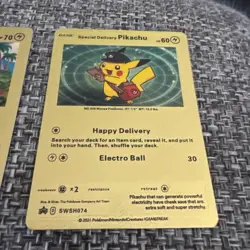 Special Delivery Pikachu Gold Foil Pokemon Card Promo SWSH074 with other Cards - Image 5