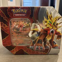 Pokemon TCG Gouging Fire EX Tin W/5 Booster Packs New Sealed W 1 Foil Promo card - Image 1