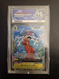 One Piece CCG Monkey.D.Luffy OP07-109 Treasure Rare Graded Ace 10 With Guard - Image 2