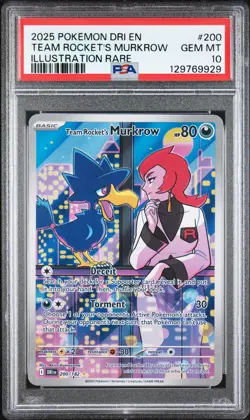 2025 POKEMON DESTINED RIVALS ILLUSTRATION RARE #200 TEAM ROCKET'S MURKROW PSA 10 - Image 1