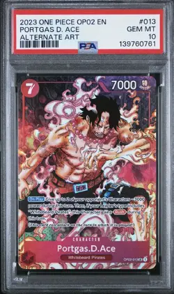 Portgas D. Ace PSA 10 OP02-013 Alternate Art Paramount War One Piece Card Game - Image 1