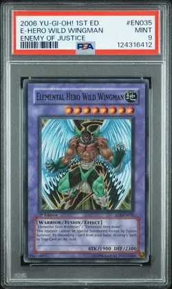 2006 YU-GI-OH! EOJ-ENEMY OF JUSTICE 1ST ED ELEMENTAL HERO WILD WINGMAN PSA 9 - Image 1