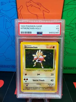1999 POKEMON BASE SET UNLIMITED #7 HITMONCHAN-HOLO PSA 3 - Image 1