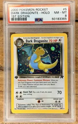DARK DRAGONITE 2000 POKEMON ROCKET 1ST EDITION HOLO 5/82 PSA 8 - Image 1