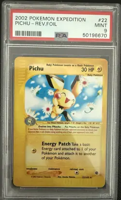 Pichu Rev. Foil #22/165 - 2002 Pokemon Expedition - PSA 9 LOW POP 77 - Image 1