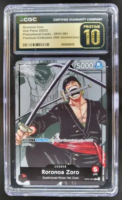 2022 ONE PIECE CCG RORONOA ZORO 25TH PROMO OP01-001 CGC 10 PRISTINE A PT - Image 1