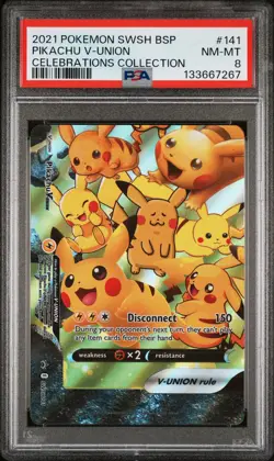 2021 POKEMON SWSH PROMO CELEBRATIONS COLLECTION #141 PIKACHU V-UNION PSA 8 - Image 1