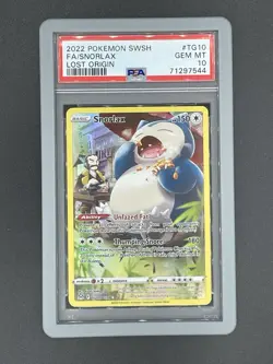 Pokemon Snorlax TG10/TG30 Lost Origin Trainer Gallery Full Art Holo PSA 10 - Image 1