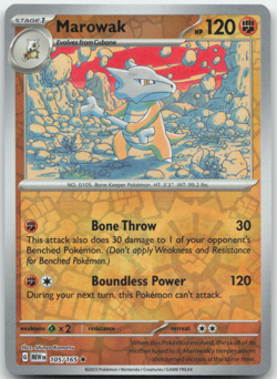 Marowak 105/165 Reverse Holo MEWen 151 English Pokemon Card - NM - Image 1