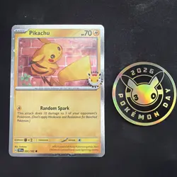 Pikachu (Pokemon Day 2026) MCAP 051/162 Pokemon TCG Card (Cosmos Holo) NM + Coin - Image 1