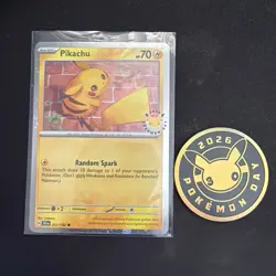 Pikachu (Pokemon Day 2026) MCAP 051/162 Pokemon TCG Card (Cosmos Holo) NM + Coin - Image 1