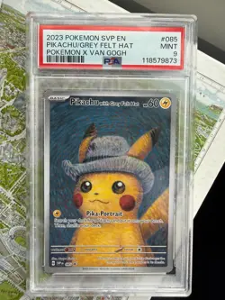2023 Pokemon x Van Gogh Pikachu with Grey Felt Hat #085 Promo PSA 9 MINT - Image 1
