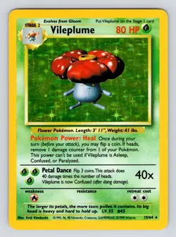 LP* - Vileplume Holo Jungle 15/64 Pokemon Card WOTC Rare Vintage 1999 - Image 1