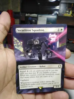 Securitron Squadron #23 MTG Fallout Hand Painted Borderless Extended Altered Art - Image 2