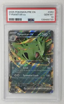 2025 POKEMON PRE EN TYRANITAR ex #064 PSA 10 GEM MT - Image 1