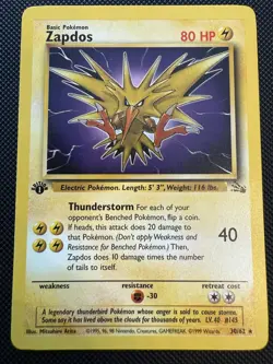 1st Edition Zapdos - Pokemon Fossil - 30/62 - Excellent - Image 1