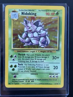Pokemon TCG Nidoking Base Set Holo Unlimited Rare Card 11/102 LP/NM Condition - Image 1