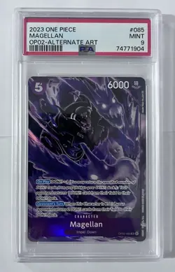 2023 ONE PIECE OP02-PARAMOUNT WAR ALTERNATE ART #085 MAGELLAN PSA 9 - Image 1