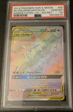 Pokemon Moltres Zapdos Articuno GX Secret Rare 69/68 Hidden Fates English PSA 10 - Image 1