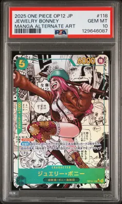 2025 ONE PIECE JPN OP12 MANGA ALTERNATE ART #118 JEWELRY BONNEY PSA 10 - Image 1