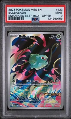 2025 POKEMON MEGA EVOLUTION #133 BULBASAUR ENHANCED BSTR BOX TOPPER - PSA 9 MINT - Image 1