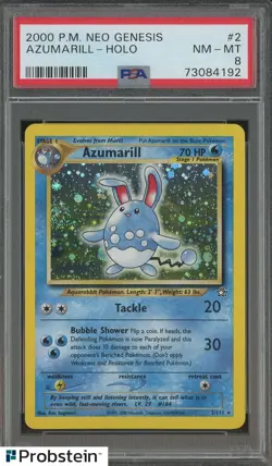 2000 Pokemon Neo Genesis #2 Azumarill Holo w/SWIRL PSA 8 NM-MT VINTAGE - Image 1