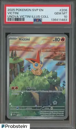 2025 Pokemon SVP EN Unova Victini Illustration Collection #208 Victini PSA 10 - Image 1