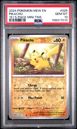2024 Pokemon Mew EN-151 Pikachu #025 151 5-Pack Mini Tin PSA 10 - Image 1